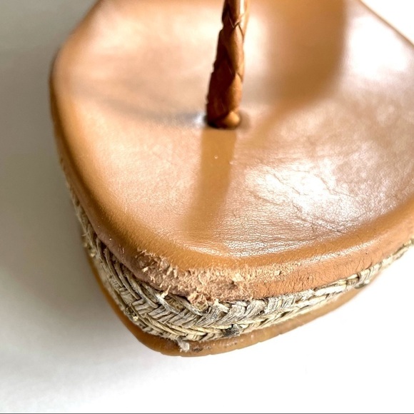 Stuart Weitzman Woven Tan Platform Studded Wedge Espadrille Sandals 6.5 - Picture 9 of 10